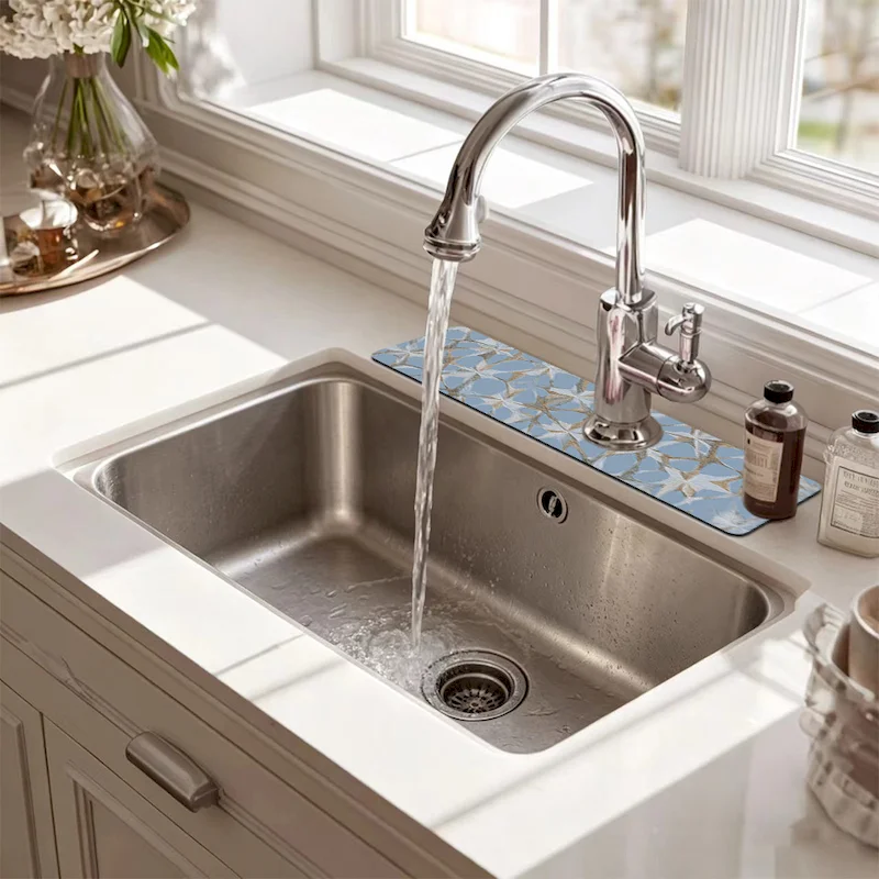 VIKAMA Blue Star Block Faucet Pad Faucet Absorbent Pad Kitchen Quick Drying Non Slip Pad Home Decoration