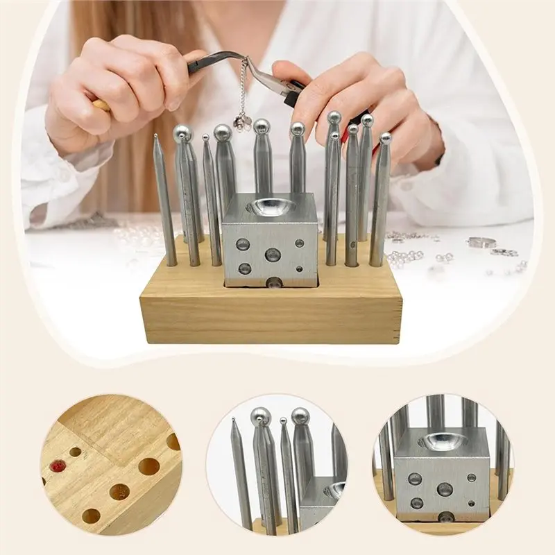 BAAG-For Jewelry Making And Metal Forming 13Pcs Dapping Punch Block Set For Daping Doming