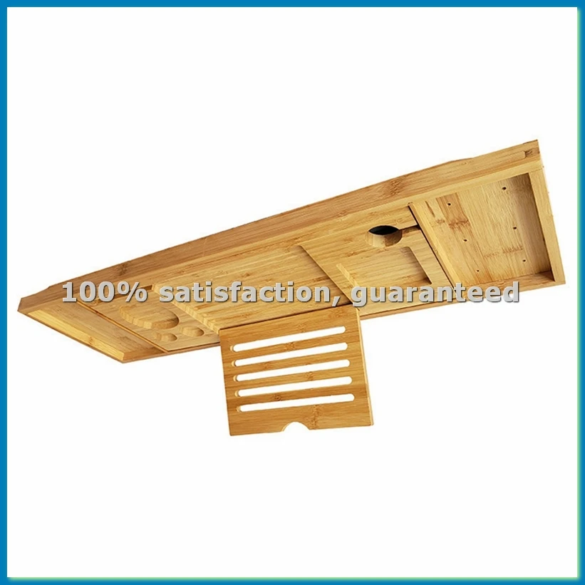 

Бамбуковый поднос для ванны, регулируемый органайзер для ванной с держателями для книг, планшета, бокала для вина, чашки и полотенца - AT35