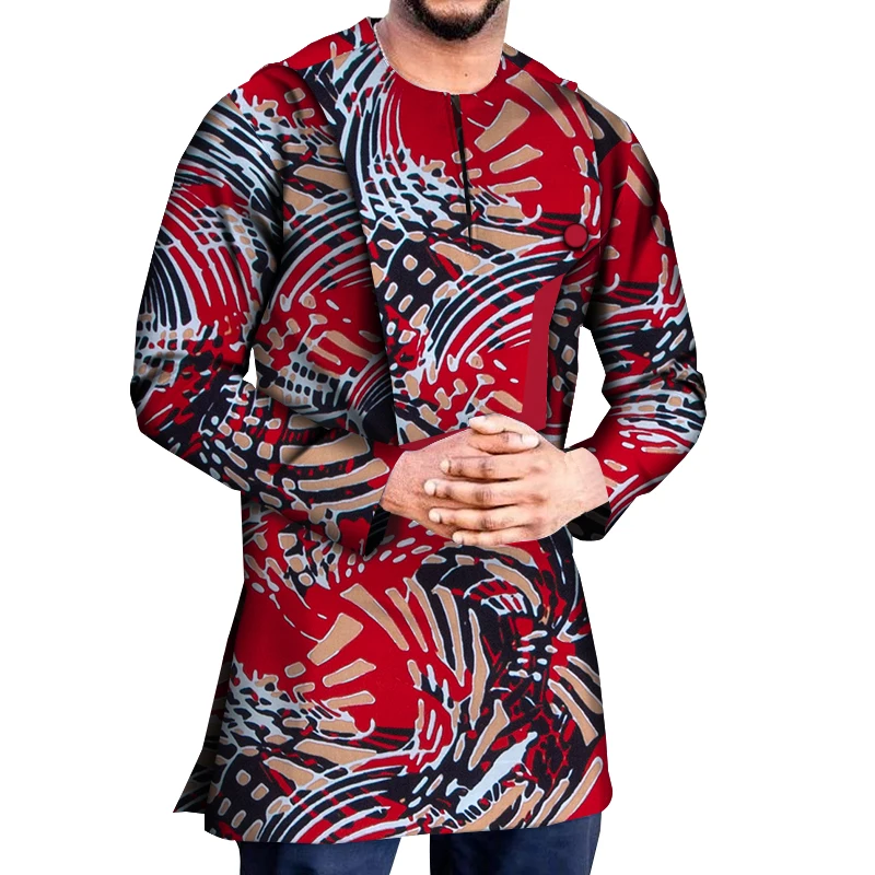African Shirt for Men Long Sleeve African Dashiki Shirt African Print Men\'s Cotton Shirts Tops African Clothes WYN1222