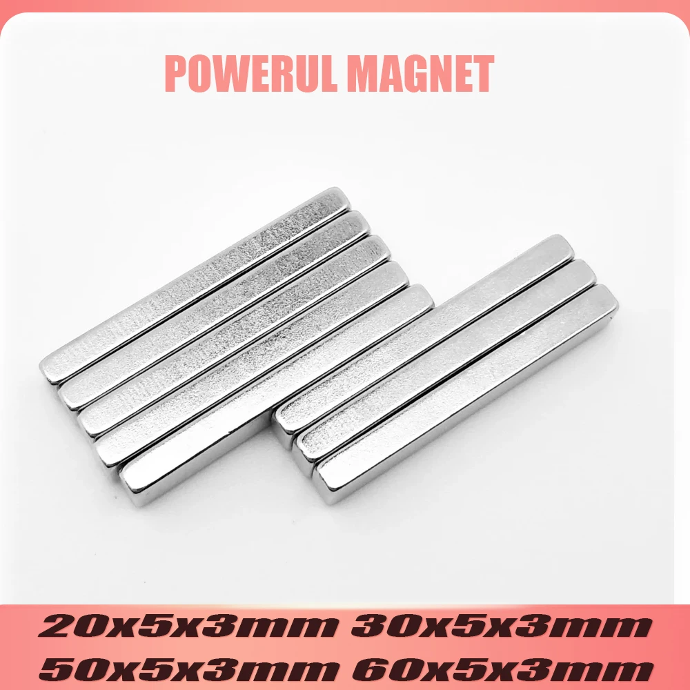 30x5x3mm Quadrate Rare Earth Neodymium Magnet Strong 20x5x3 Block Search Magnet Sheet 50*5*3 mm 60*5*3