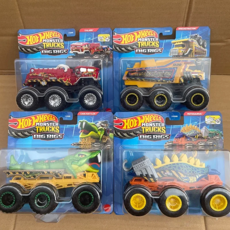 Original Hot Wheels 6-Wheel Car Monster Trucks Big Rigs Wreckstruction Motosaurus Transport Vehicle Model Toys Boys Gift view 2