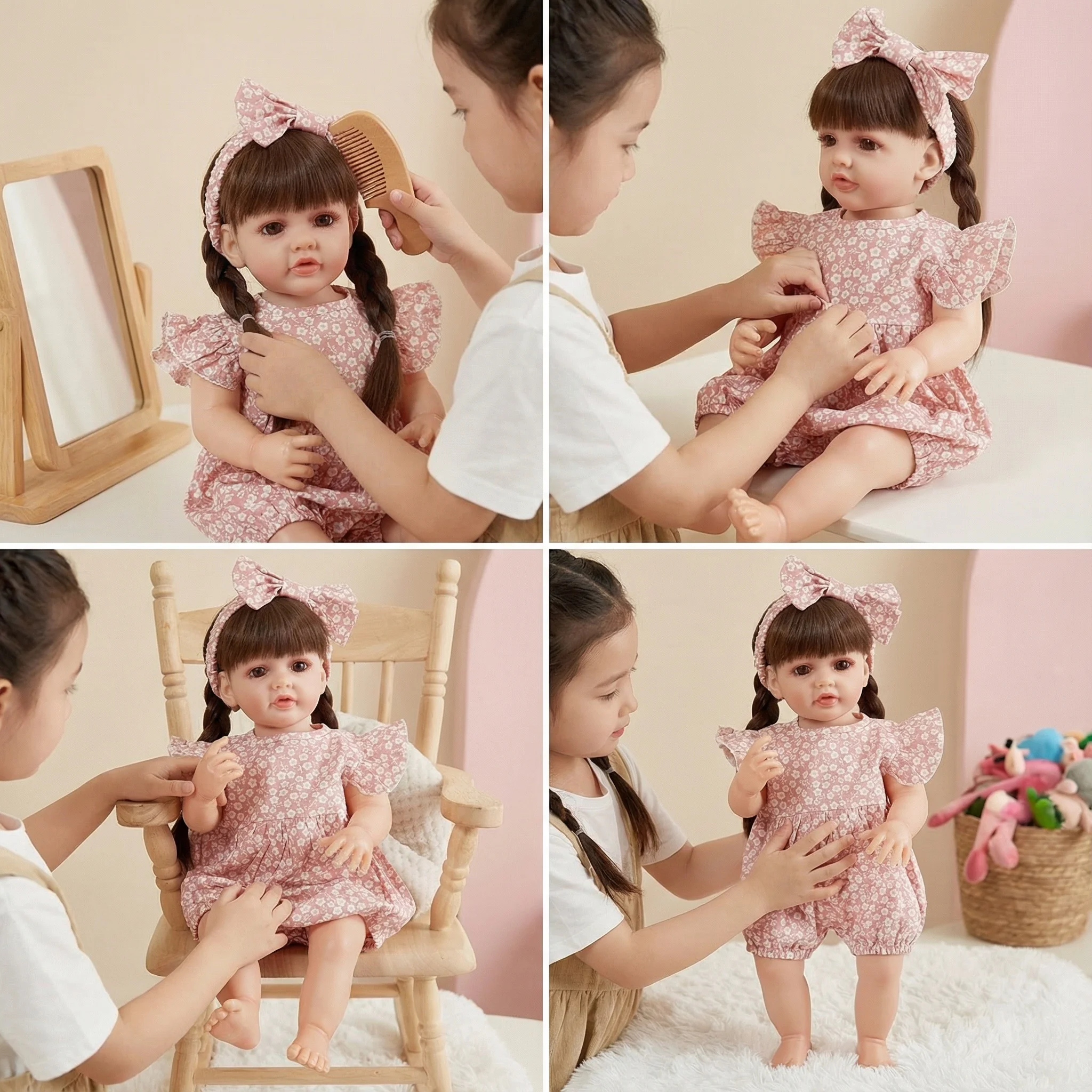 NPK 22インチ全身シリコンベティープリンセスソフトタッチリボーン幼児人形リアルな赤ちゃんのような長いブロンドの髪の子供へのギフト