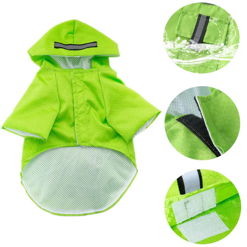 S-XL Creativity Pets Clothes Hooded Raincoats Reflective Strip Dogs Rain Coats Waterproof Outdoor Breathable Net Yarn Jackets