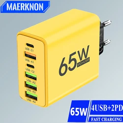 65W USB C Fast Charger Muti 6 Ports Type C PD Wall Adapter for iPhone 15 Pro Xiaomi Huawei Samsung Portable High Speed Charging