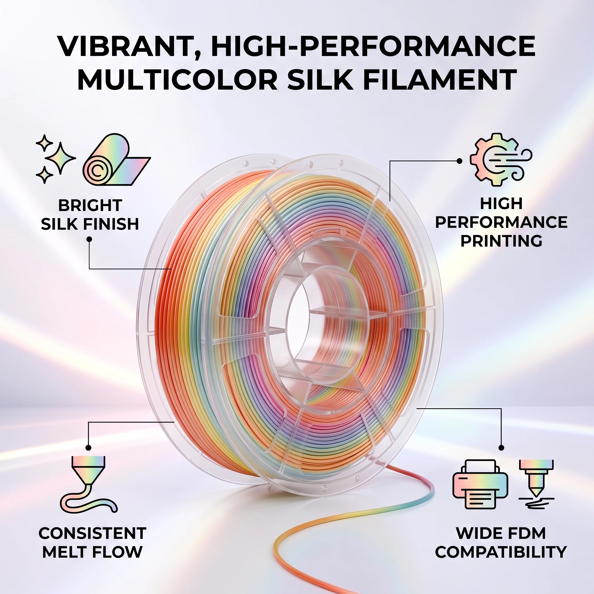 Silk Jasper Lake PLA 1.75mm 250g Shiny Color‑Change 3D Printer Filament, Multicolor Shiny Smooth Transition, Neatly Wound 250g S