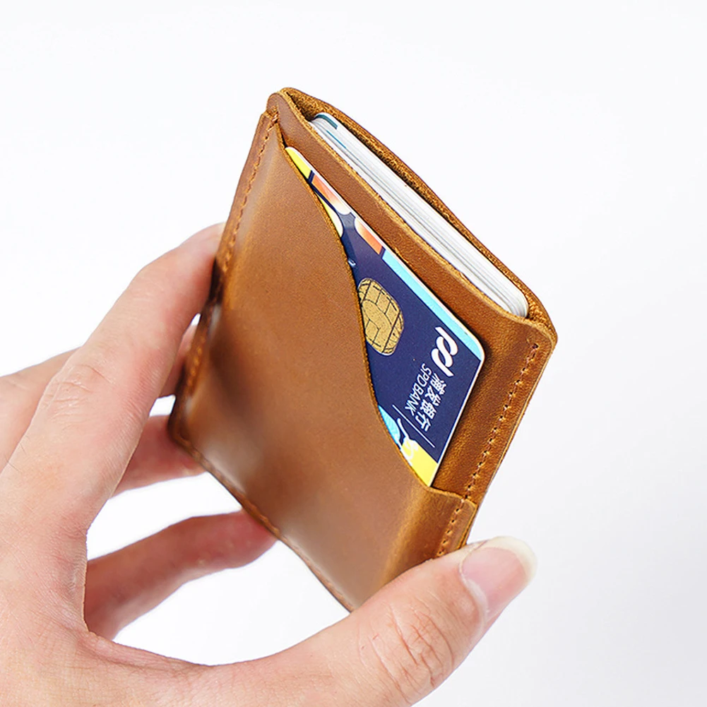 

Full Grain Leather Slim Card Holder Retro Business Bank Card Case Ultra Pocket Cards Sleeves