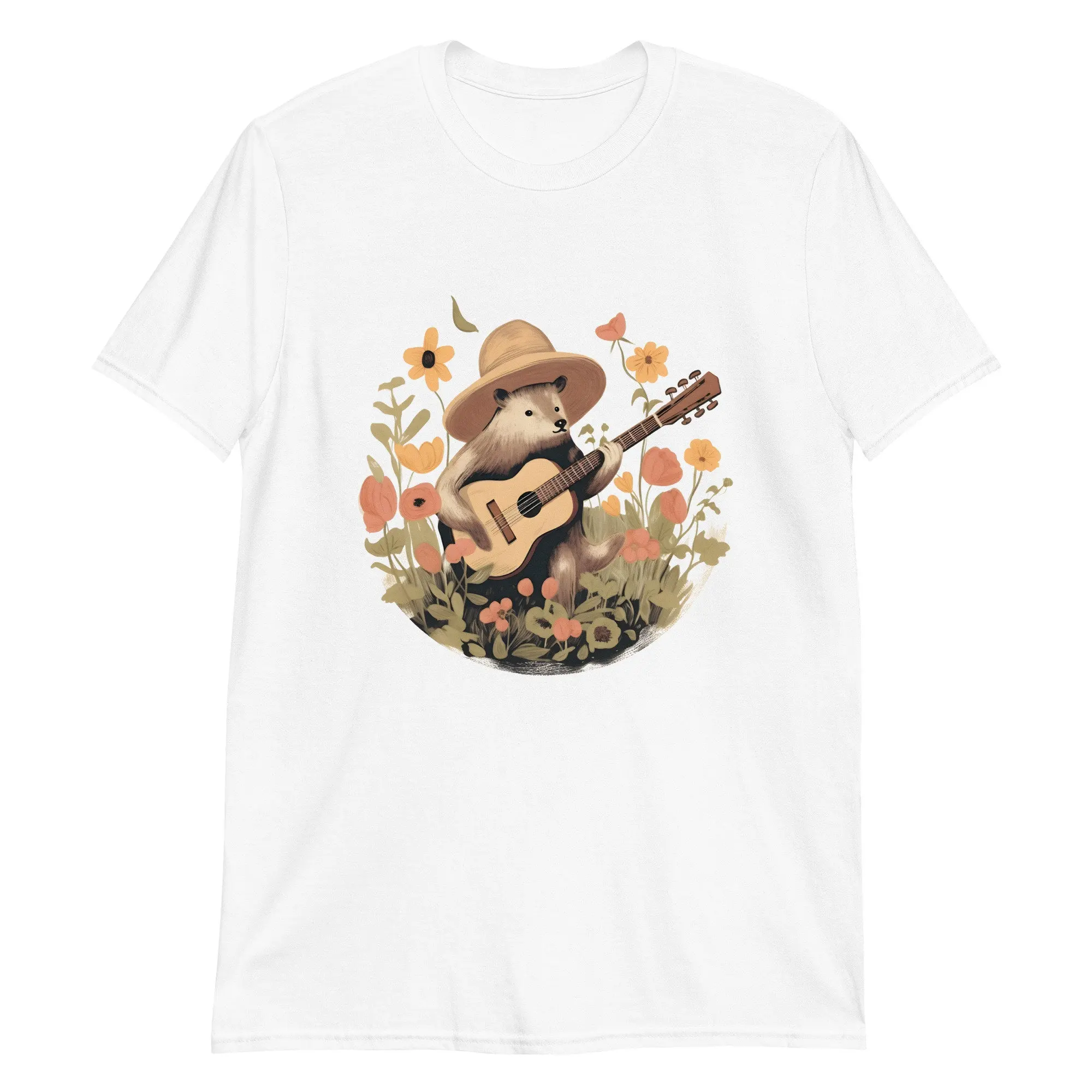 Strumming Bear In Bloom T Shirt