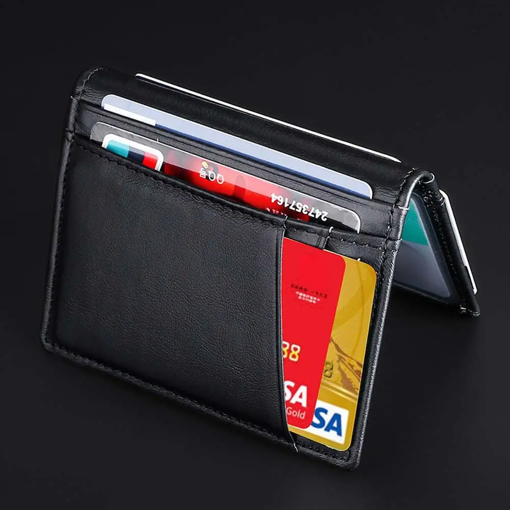 Porte-cartes de crédit fin en cuir PU pour hommes, porte-monnaie RFID, porte-cartes de visite, porte-cartes d'identité design, sac à pince à billets