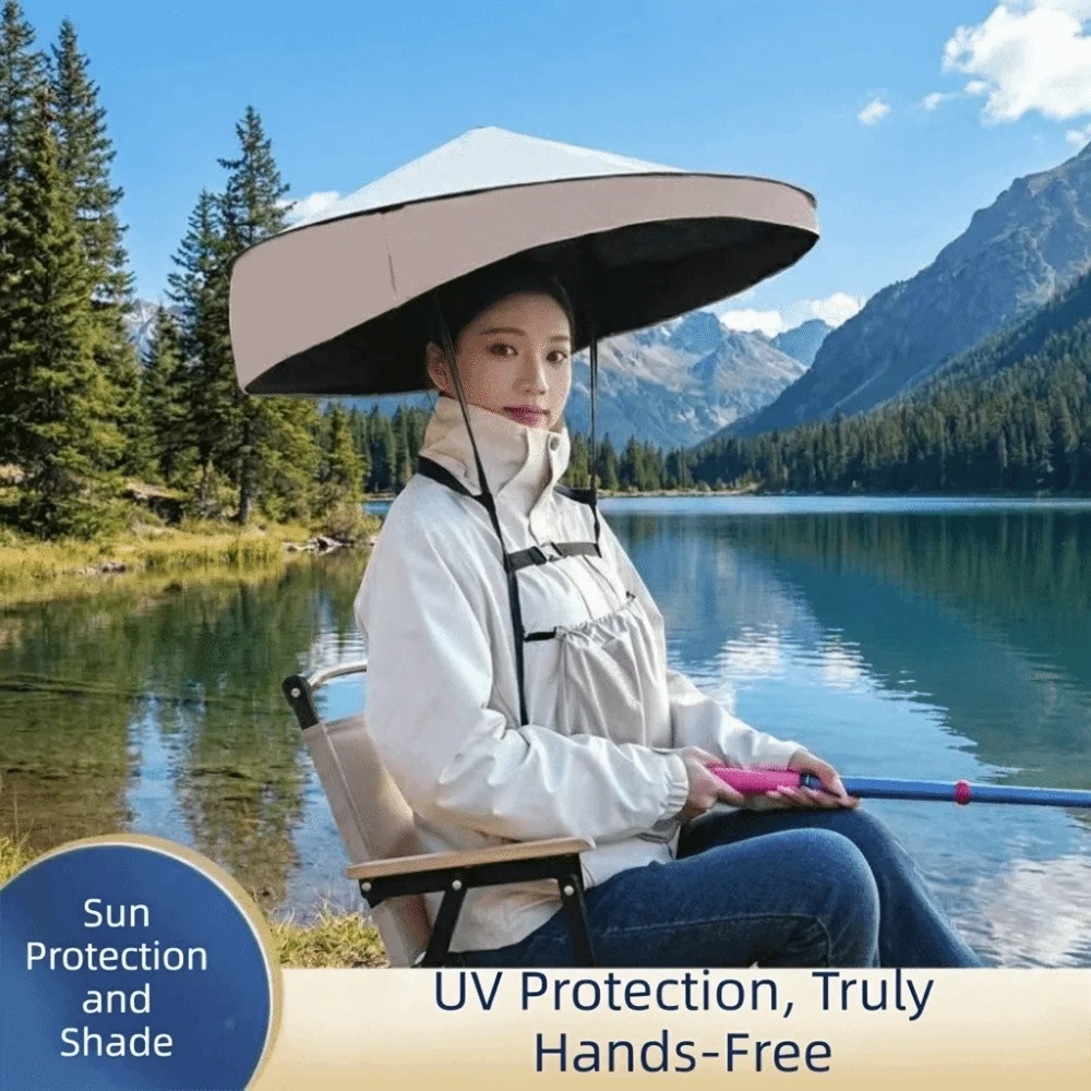 Practical Gift Nylon Hands Free Umbrella Hat Rainproof UV Protection Sun Shade Cap Pongee Lightweight Head Mount Umbrella Beach