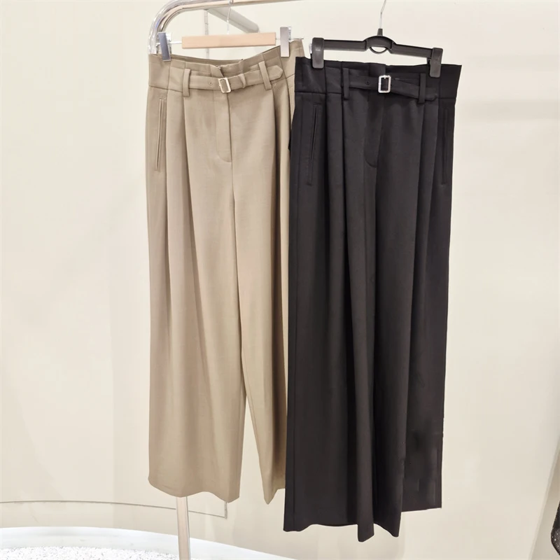 

Elegant MICOAT High Waist Wide Leg Pants Women's Fashionable Decorative Belt Casual Straight Leg Trousers Commute Style