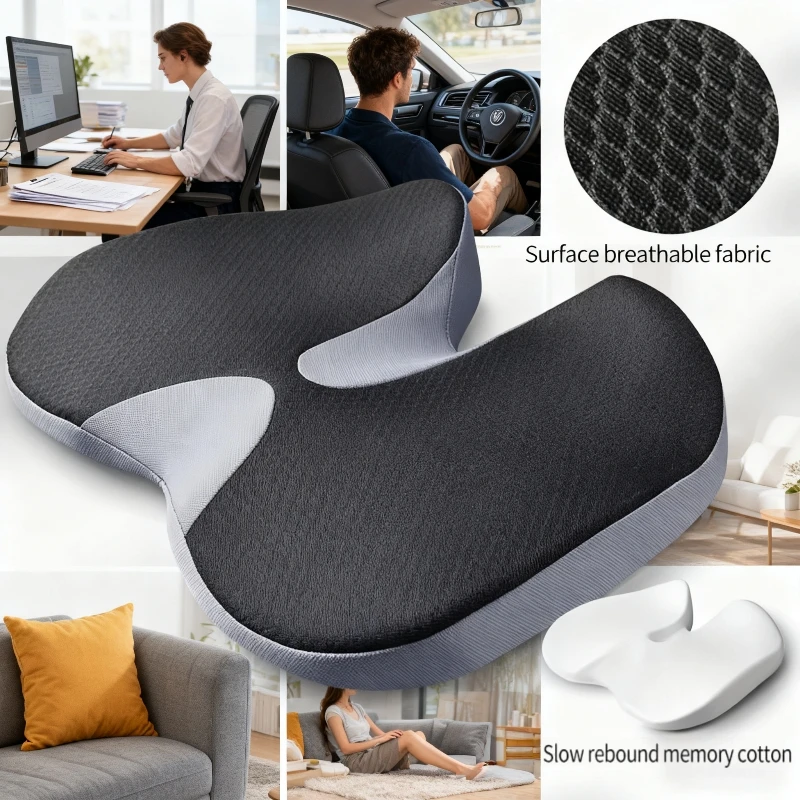 2026 New Memory Foam Office and Car Seat Cushion Heightening Pain Relief Non Slip Butt Support Comfort Pad Home Sitting Cushion