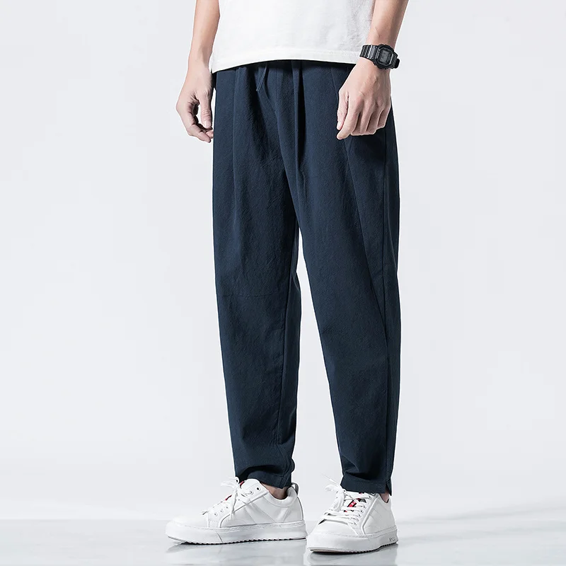 Summer Thin Linen Pants Chinese Style Casual Pants Plus Size Black Loose Straight Trousers Fashion Harem Pants Men Clothing