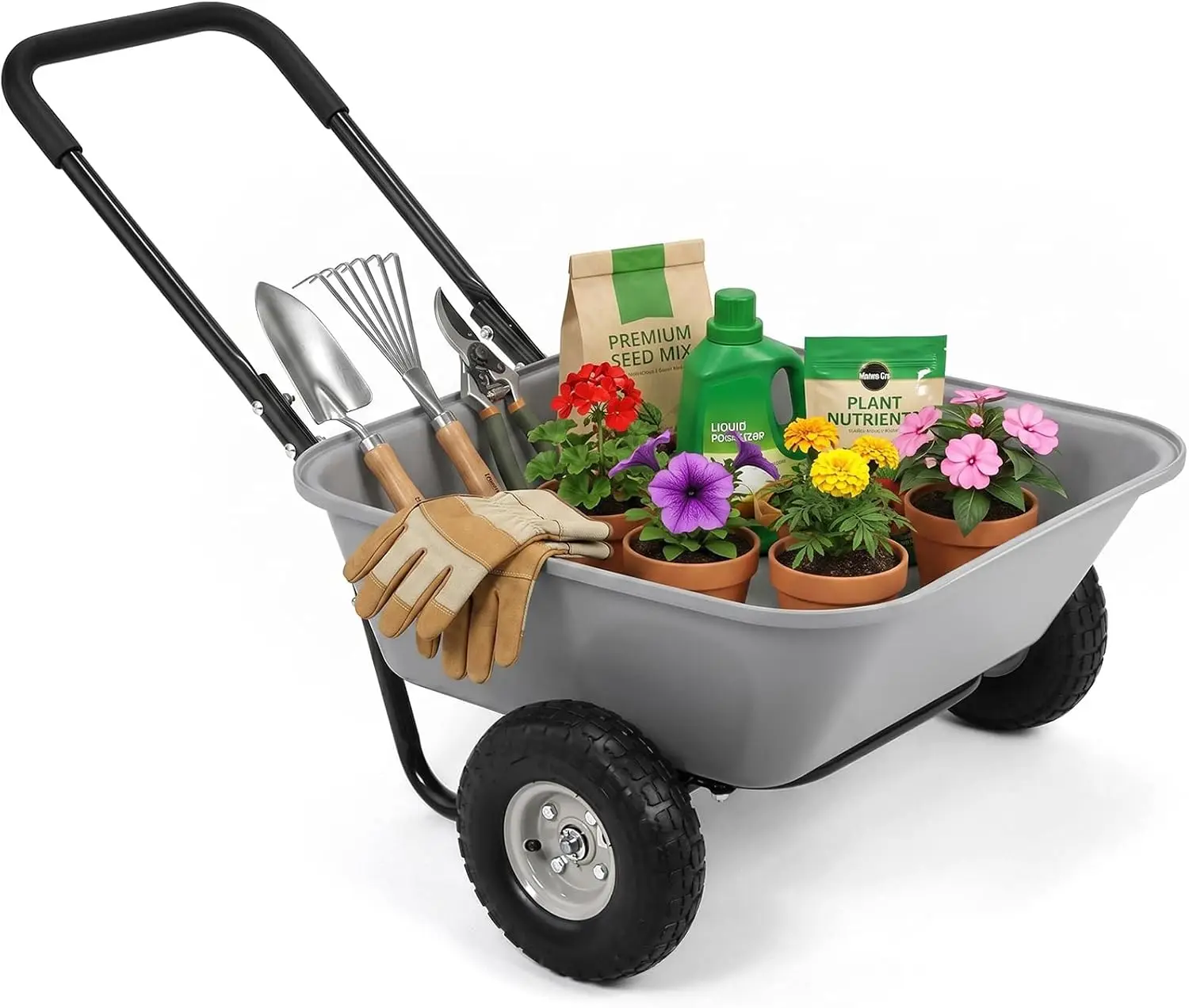 All-Terrain Heavy-Duty Wheelbarrow with Steel Frame Construction, Gray