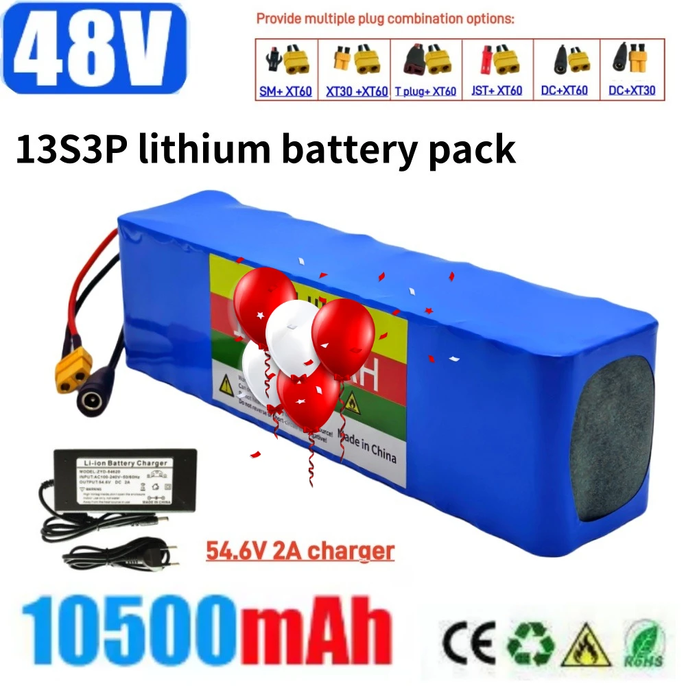 

13S3P 48V 10.5Ah lithium-ion battery pack, 1000W high-power Suitable for electric bicycles and electric scooter, with BMS
