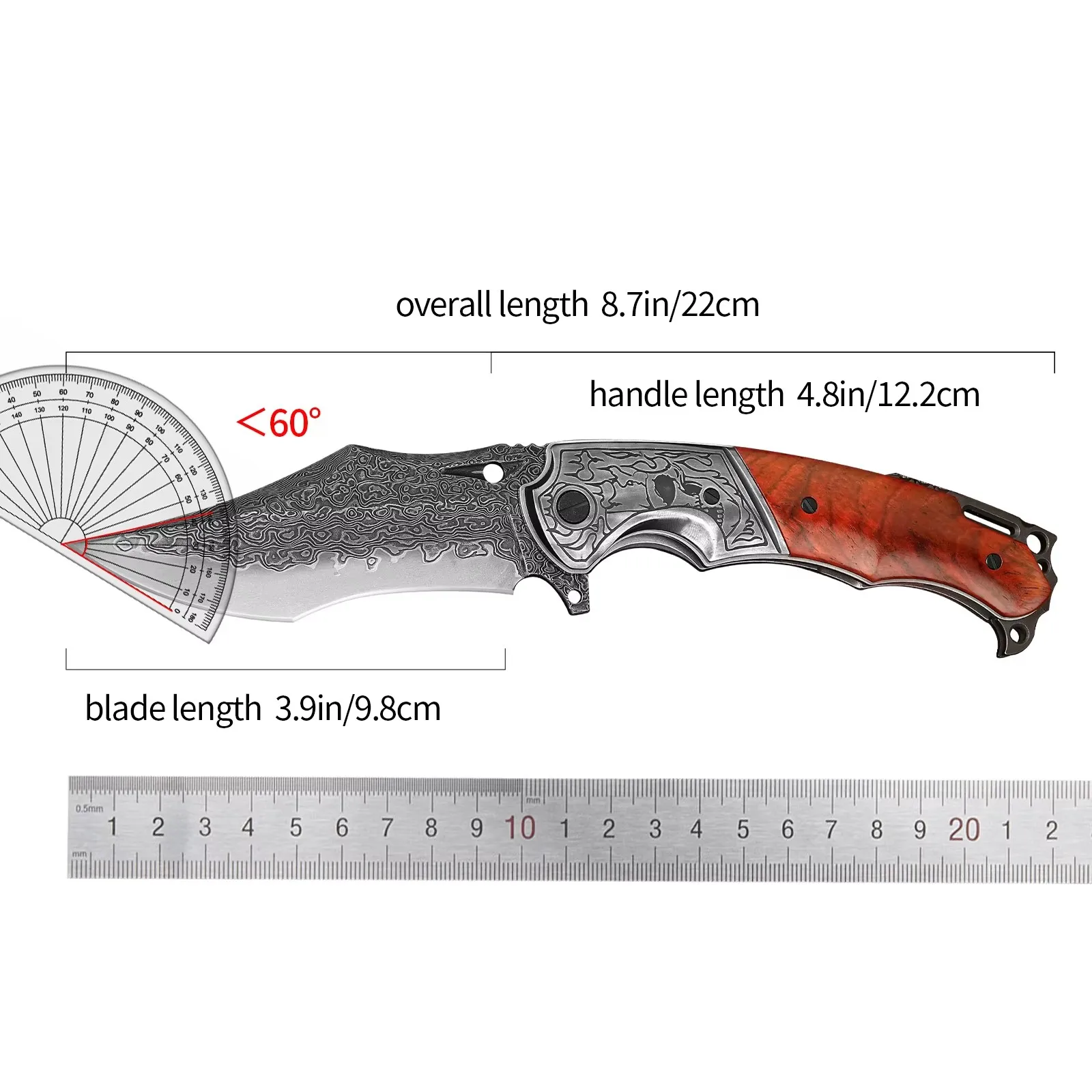 Multi functional folding knife Damascus steel yellow sandalwood outdoor survival camping folding knife