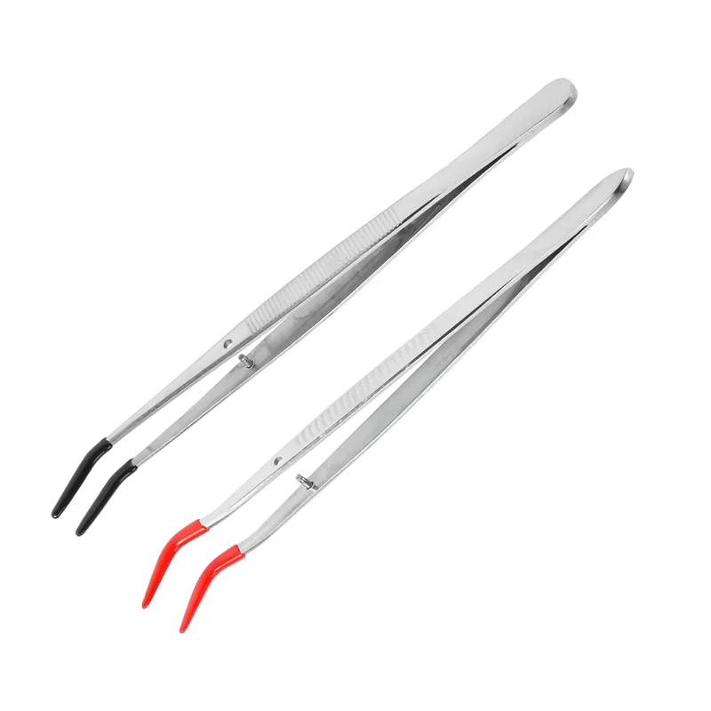 Pinzas curvadas de goma para fabricación de joyas, 2 piezas, acero inoxidable, para manualidades, laboratorio