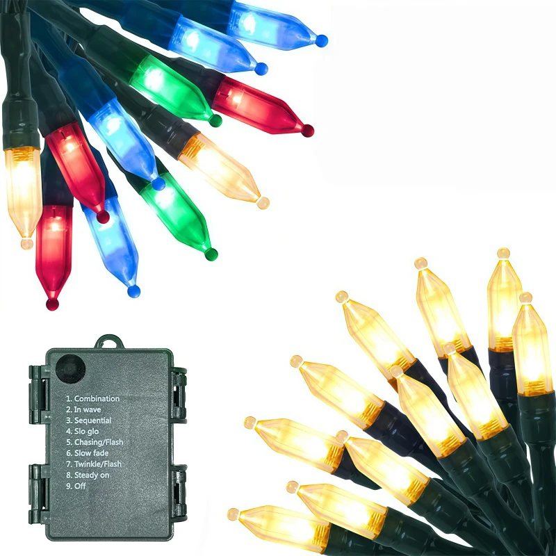 Warm Colorful Battery Box Christmas String Lights 5M/50LED-10M/100LED 8 Modes Flash Steady Wave IP54 Waterproof LED Holiday Deco