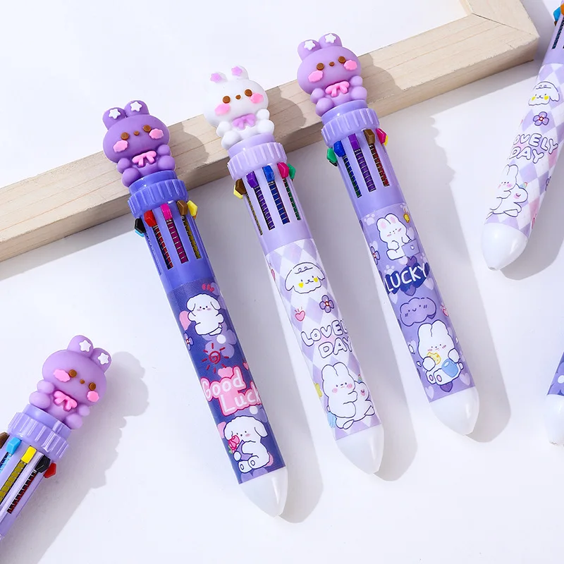 36PCS 10 Color Ballpoint Pen Set Box 0.7mm Cute Rabbit Cartoon High-Value Multicolor Notebook Pen Color Marker Pen Stationery