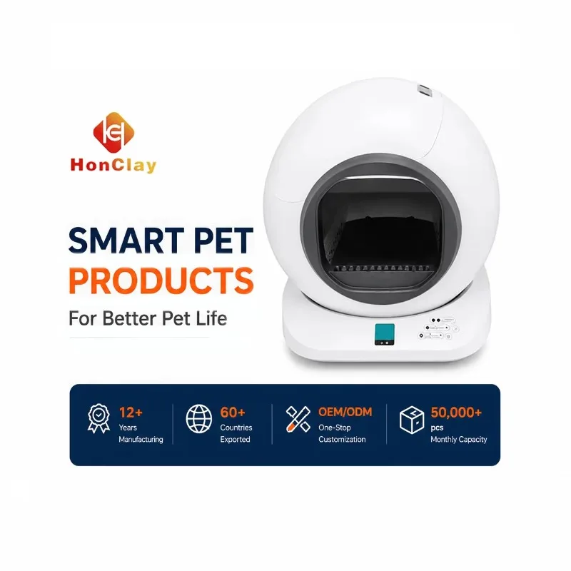 litière autonettoyante Enclosed Automatic Smart Cat Litter Box Toilet with Self-Cleaning Odor Filter Easy Clean 68L Inner Round