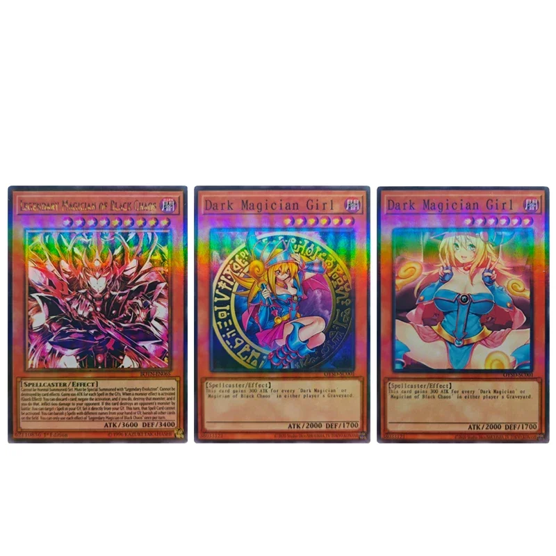 Yu-Gi-Oh DIY Black Magician Girl Anime Boy Collectible Card Board Game Battle Toy Refractive Rainbow Glitter collectible cards