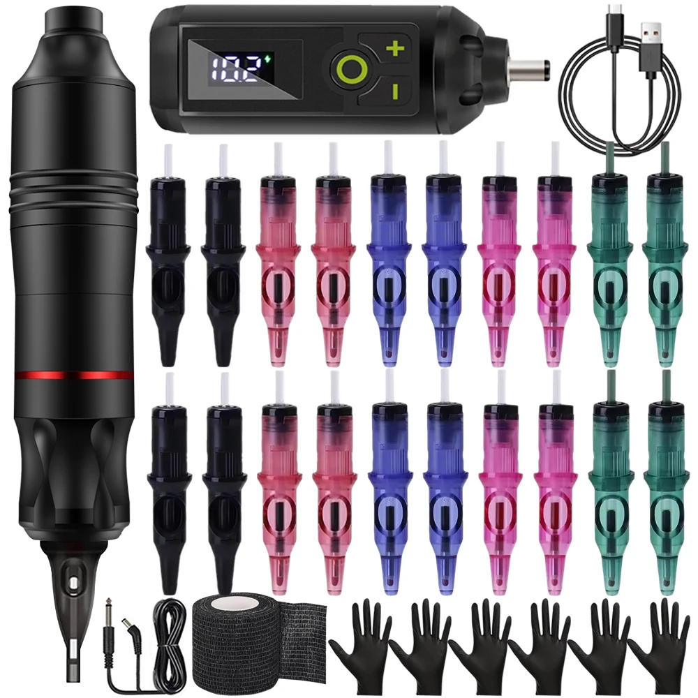 

Ballpoint Tattoo Machine Kit Tattoo Pen Machine Set with Wireless Power Ballpoint Cartridge Needles for Tattoo Artist Beginner
