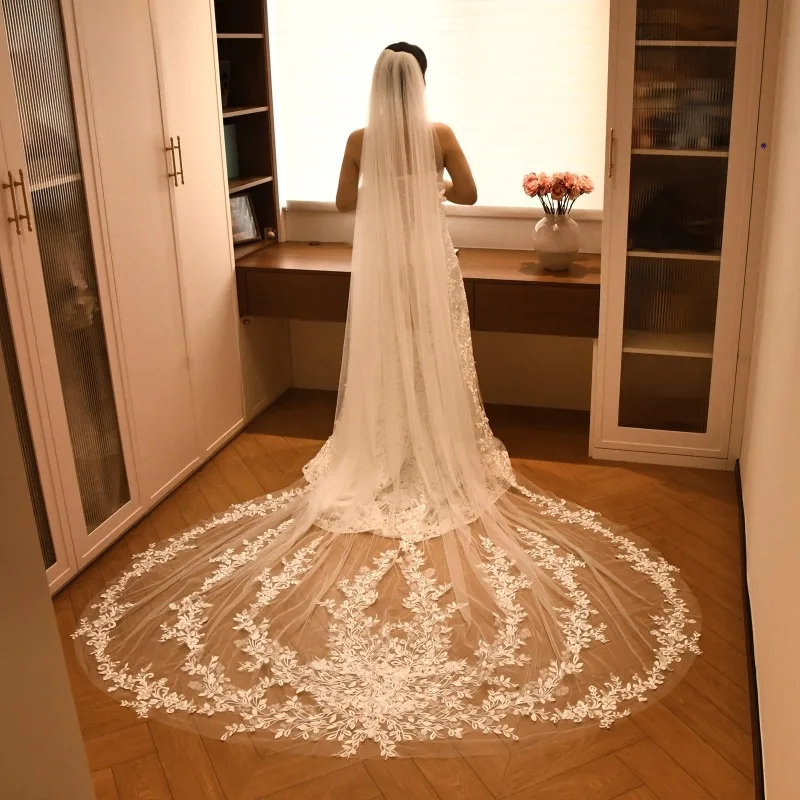 

Внешняя торговля, элитная ретро кружевная фата с соборным хвостом, свадебная головная фата 300x300 см