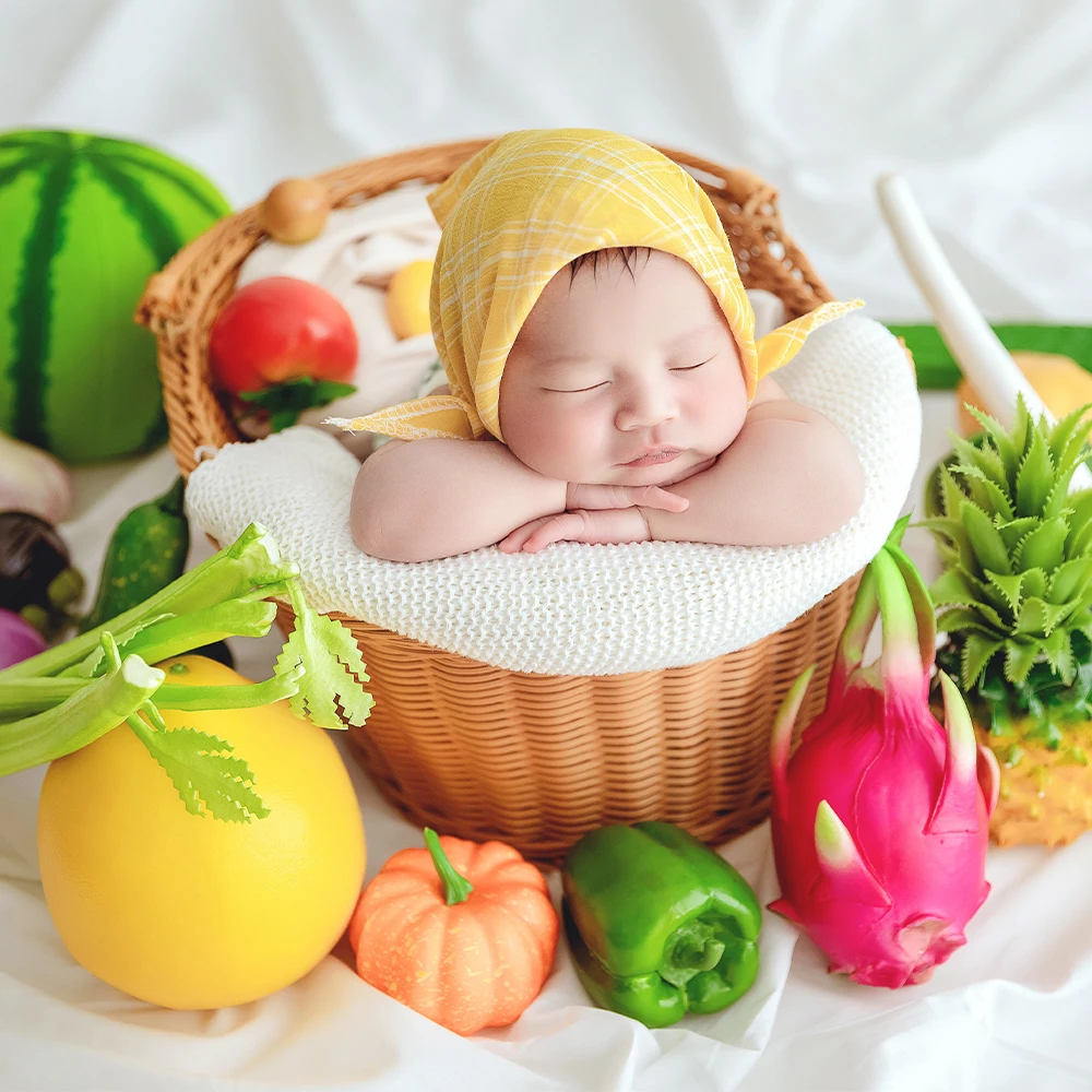 Simple Rattan Basket Photography Props Newborn Photoshoot Props Handmade Woven Retro Bamboo Baskets Studio Shooting Accessories