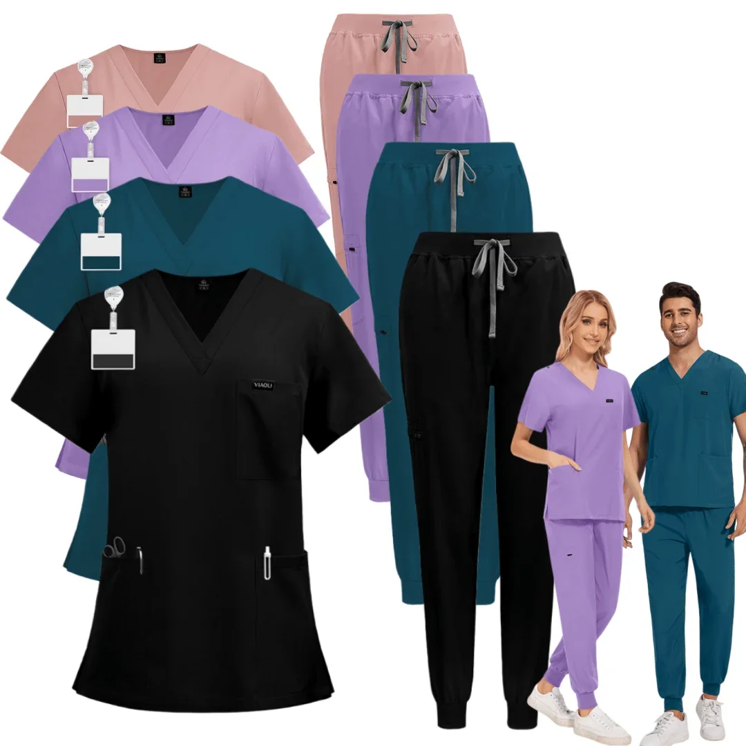 Breathable Elastic Scrubs Top Pants Set for Female Staff Dentists Surgeons Operating Room Workwear Quick Dry Uniform