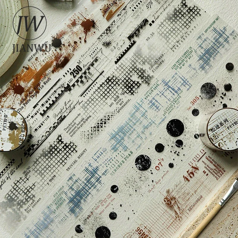 JIANWU 35mm*200cm Painting Traca Series Vintage Number Flim Material Collage Landscape PET Tape Creative DIY Journal Stationery