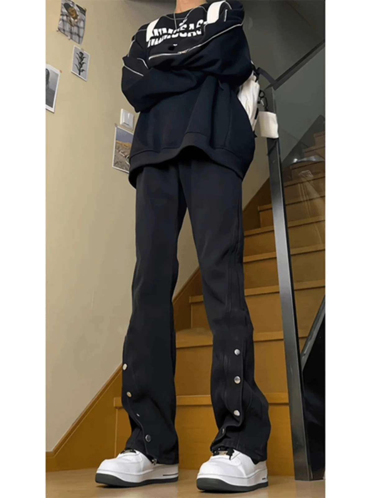 

Cleanfit High Waist Bla Jeans for Men American Hiphop Sle Lengthening Legs Effect Button Detail Straight Leg Jeans