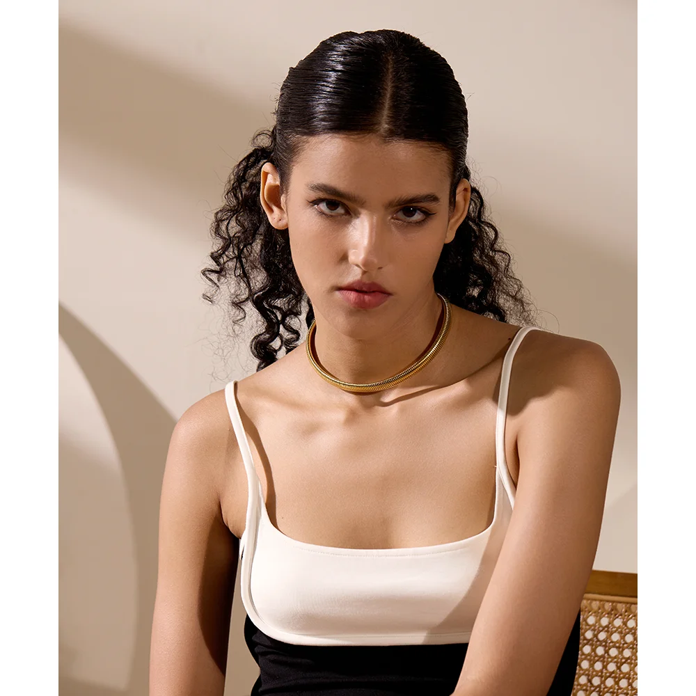 Yhpup Width 6mm High Quality 316L Stainless Steel Thicker Metal Cuban Chain Collar Necklace Statement 18K Plated Jewelry Gift