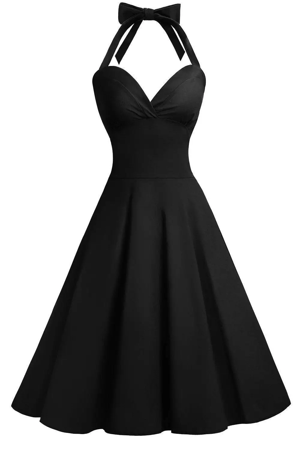 BABYONLINE 50s Audrey Hepburn Halter Vestido para Mulheres Vintage Tie Button Swing Vestidos Pinup Rockabilly Cocktail Party Dress