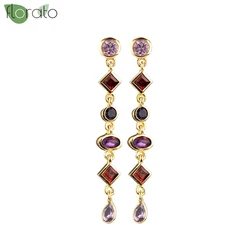 925 Sterling Silver Needle Long Colorful Zircon Earrings Shining Geometric Shape Charm Women Earrings Birthday Gift Fine Jewelry