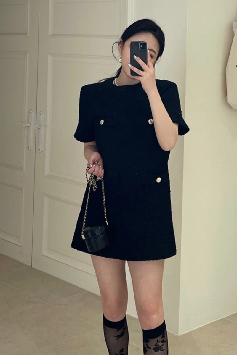 Chic Summer ort Sve Little Bla Dr Lana grossolana sciolta di media lunghezza da donna Design Sense Four kets Sle coreano rotondo...