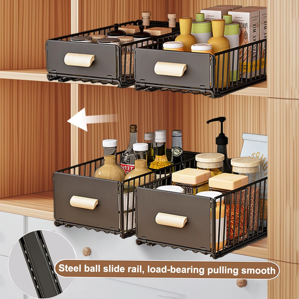 Pull Out Cabinet Organizer With Handle Sliding Cabinet Shelf Kitchen Seasoning Bottle Spice Storage Rack Kitchen Organizer