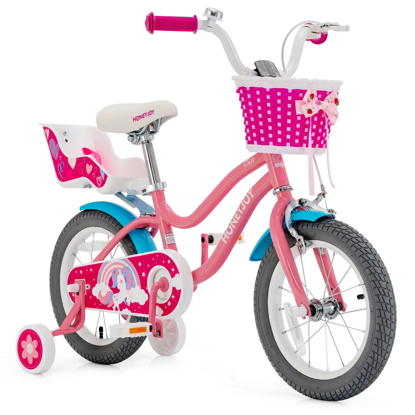 Babyjoy 14 Inches Kids Bicycle w/Training Wheels & Basket for Boys & Girls Age 3-5 Years