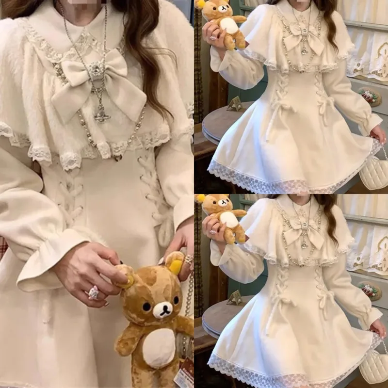 

Y2K Aesthetic Y2K Rose Butler JSK Dresses Girl 2 Layered Cloak Ballet Lolita Sweet Pure Desire Soft Loose A-Line Dresses New