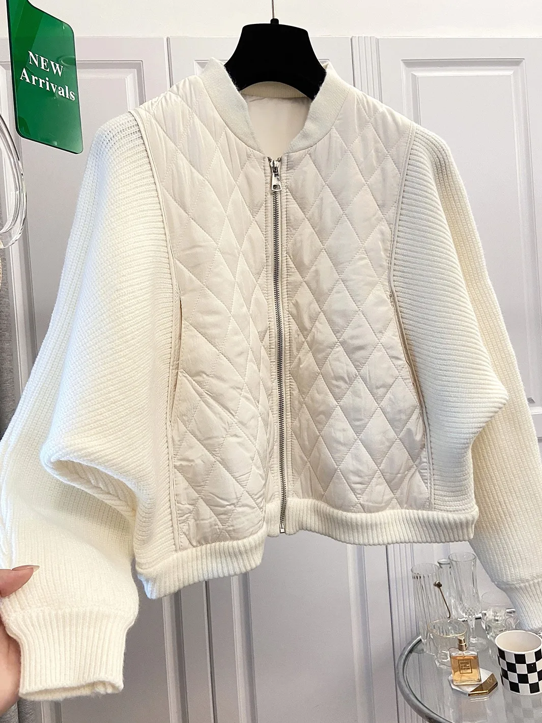 

Высококачественная корейская трикотажная хлопковая куртка с ромбовидным узором, женская зимняя верхняя одежда, антивозрастная, маленький размер, Batwing Sve S...