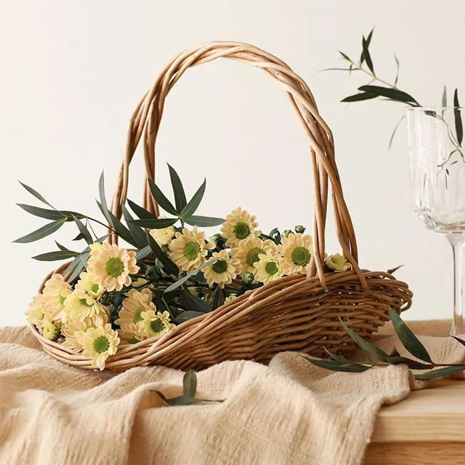 Multi-Functional Rattan Wicker Woven Basket with Handle Garden Harvest Basket Wicker Storage Baskets for Picnic Storage Baskets