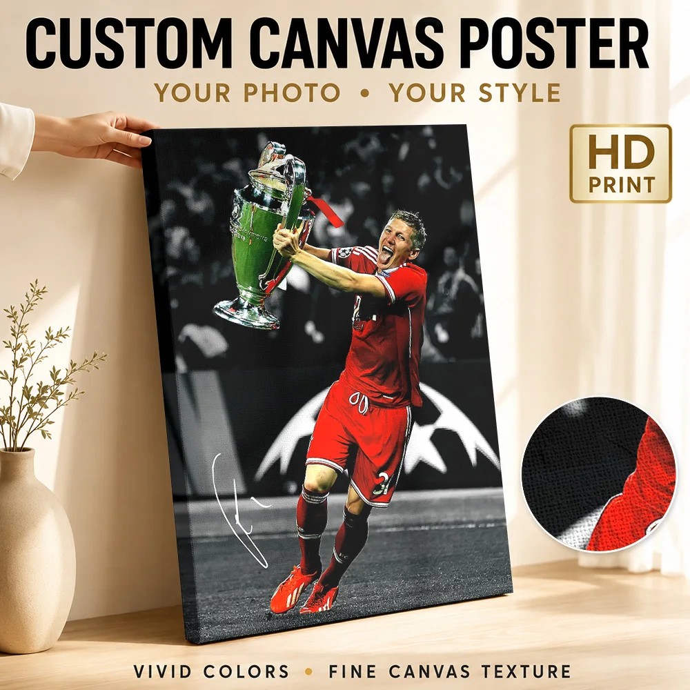 Bruno Fernandes Trophy Celebration Canvas Poster Collector Style Wall Art With Customized Photo For Games Room Ideal Fan Gift