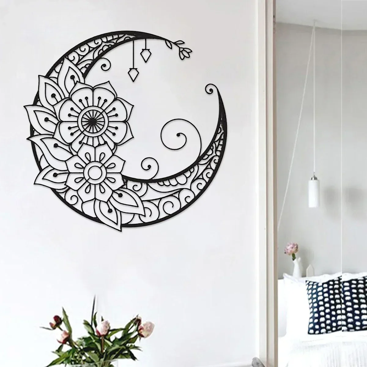 metal iron Mandala Flower Moon Home Sign Decor Metal Wall Hanging Decor Sign Unique Durable Art Pendant Home Wall Background Dec