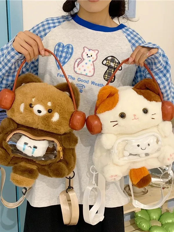 Cute Plush Bear Otter Doll Backpack Cartoon Style Women's Shoulder Bag Medium Hardness Daily Use Zipper Opening Mobile Phone 1
