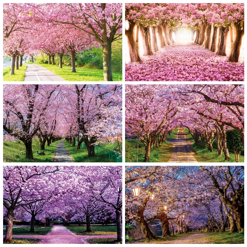 

Natural Spring Scenery Backdrop Photography Flower Tree Garden Landscape Background Party Decor Kids Portrait Photographic Props