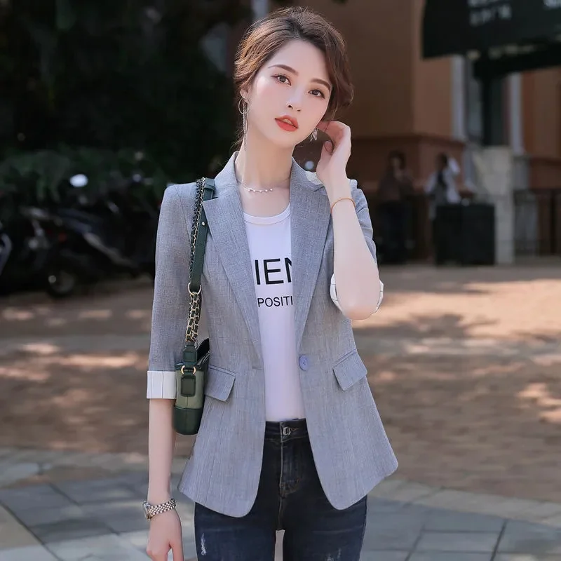 Summer Short Casual Blazer Jacket 2024 New Single buckle Suit Collar Women's Clothes Coat Solid Colour Fashion Outeawer Female