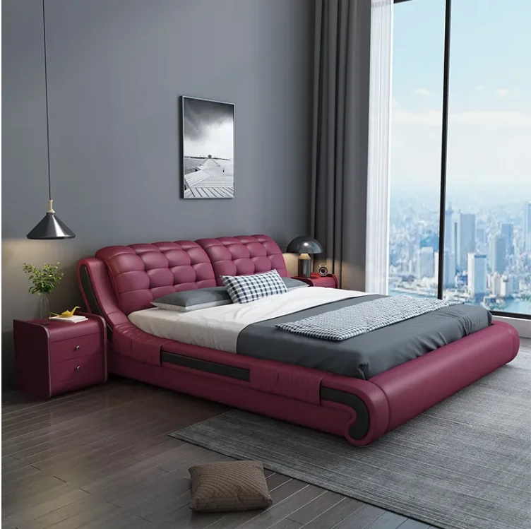 Leather Sofa Bed with Storage massage multimedia speaker USB charger Multifunction Smart bed