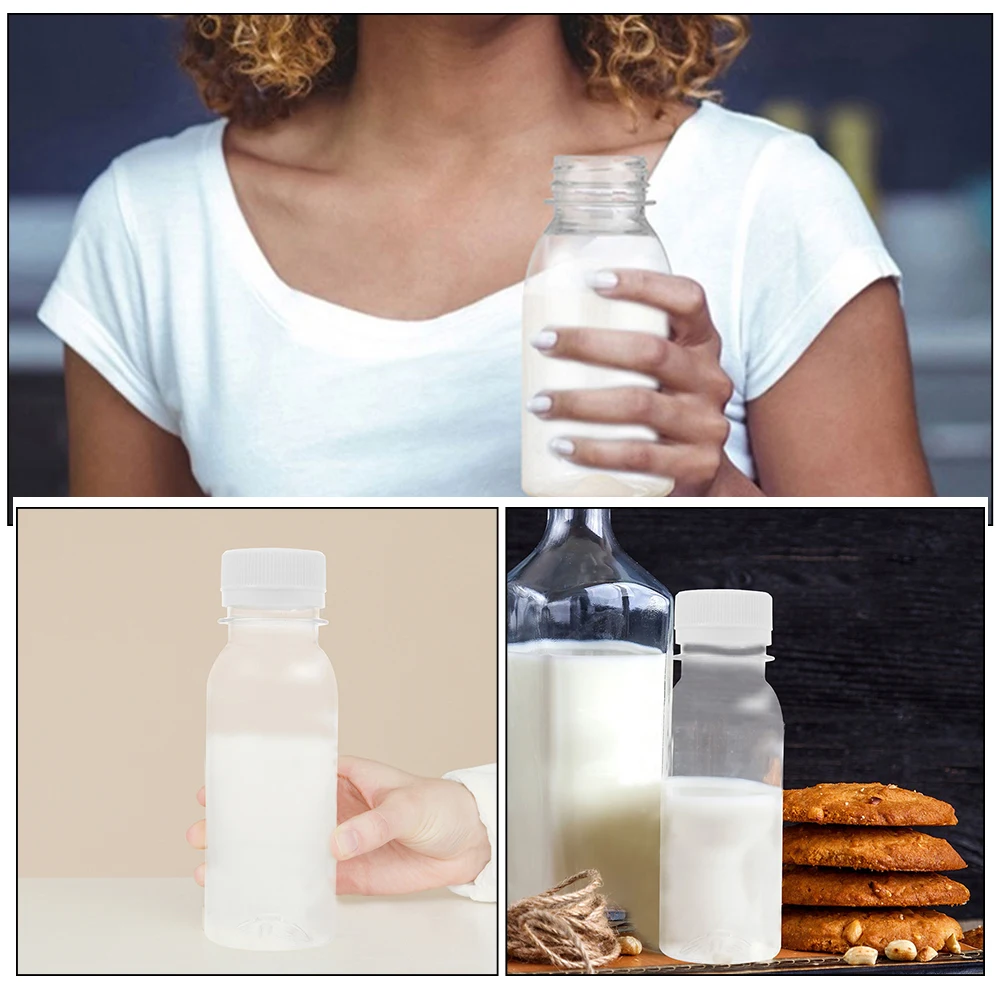 Bottiglie di latte da 20 pezzi Contenitori di succo vuoti trasparenti per animali domestici Bottiglie di bevande portatili senza Bpa da 100 ml con tappi per latte di noci fatti in casa