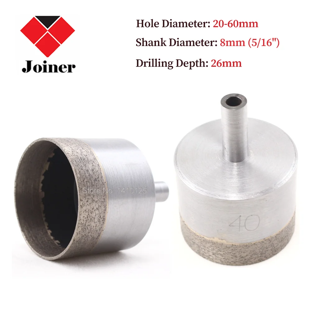 

20-60mm Sintered Diamond Core Drill Bits Wet Hole Saw Straight Shank 8mm 5/16" for Fiberglass Sea Glass Tile Ceramic Porcelain