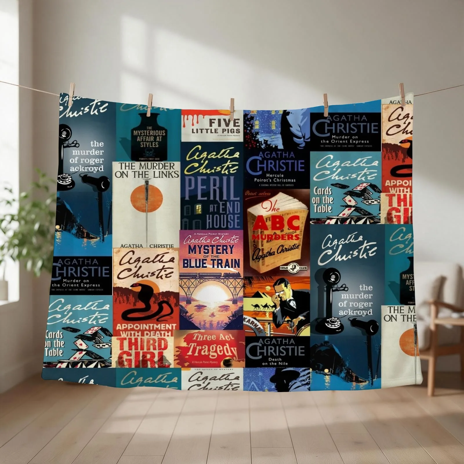 Agatha Christie Hercule Poirot Books Poster Throw Blanket couch cozy soft plush fuzzy picnic outdoor blanket