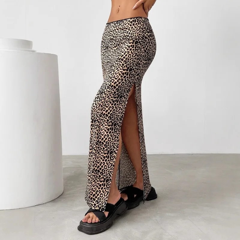 Women's New Stitched Sexy Slit High Waist Leopard Print Hip Cover Skirt